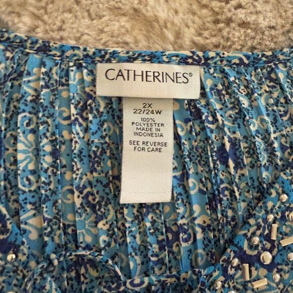 Catherines Women's Plus 2X Easy Fit Short Sleeve V-neck Tunic Top Career Relax - Picture 2 of 9